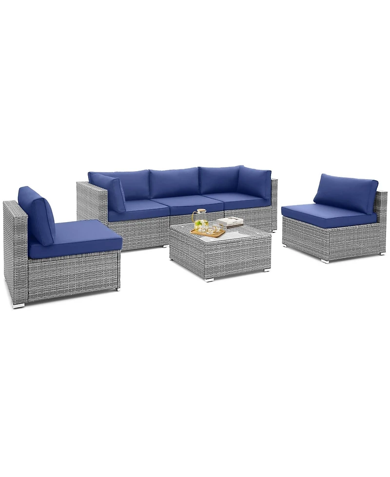 6 Pcs Patio Conversation Sofa Set Outdoor Rattan Furniture Cushioned Seat