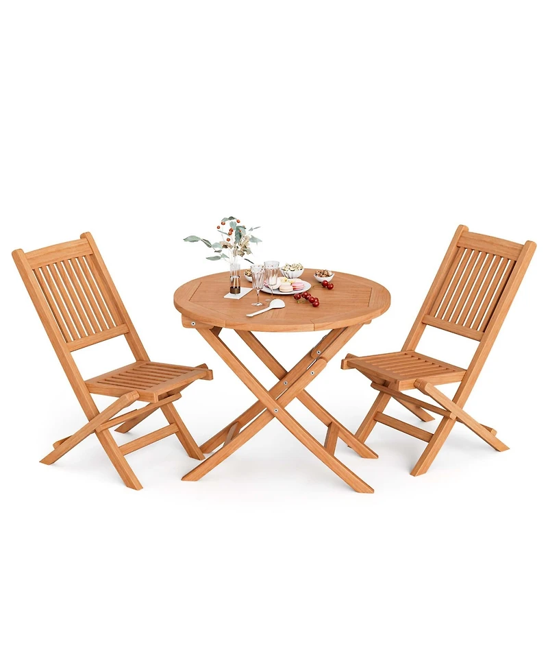 3pcs Patio Outdoor Indonesia Teak Wood Bistro Dining Set Folding Chair & Table Slatted