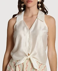 Avec Les Filles Women's Sleeveless Button-Front Collared Top