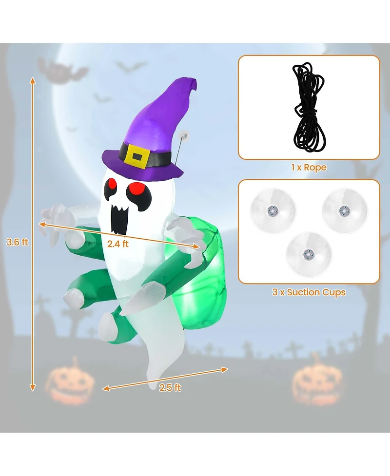 3.6' Halloween Inflatable Ghost Indoor Outdoor Blow Up Flying Halloween Decor