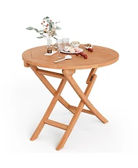 Costway 31.5'' Patio Round Folding Dining Table Solid Indonesia Teak Wood Natural Outdoor Portable