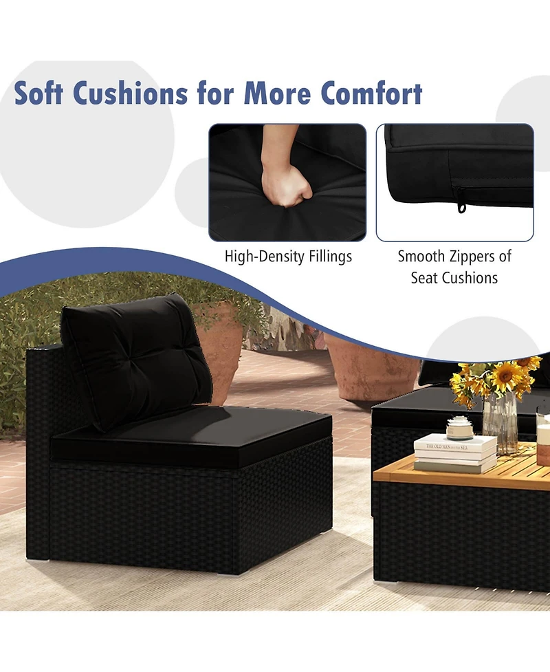 Costway 5 Piece Outdoor Furniture Set with Seat & Back Cushions Acacia Wood Tabletop