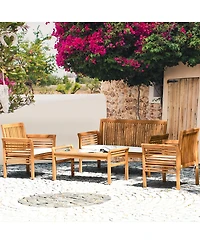Costway Pcs Outdoor Acacia Wood Sofa Furniture Set Cushioned Chair Coffee Table Garden