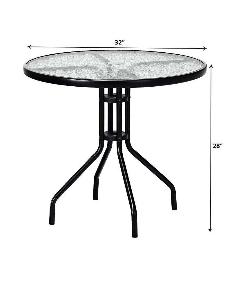 5PC Bistro Outdoor Patio Furniture Set Glass Table W/4 Folding Adjustable Chairs