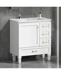 Sillysis Modern Bathroom Vanity with Sink, Transitional Mdf Cabinet, Ample Soft Close Storage, 1 Door 3 Drawers for Stylish Bathrooms