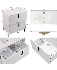 Sillysis 30" Bathroom Vanity with Sink, Modern Fluted Mdf Cabinet, Full-Extension Soft Close Drawers for Small Spaces