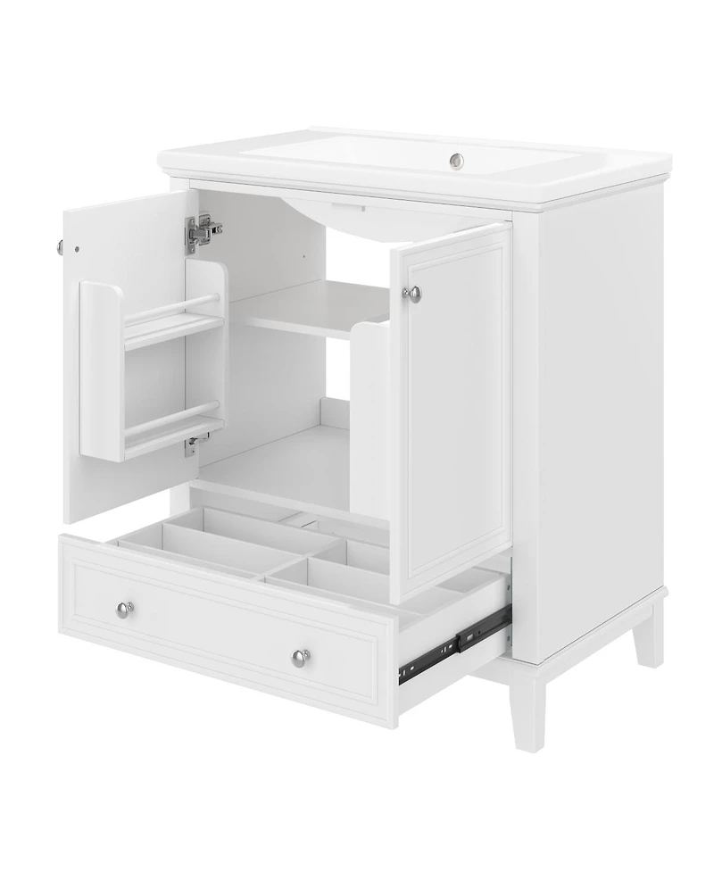 Sillysis Bathroom Vanity with Ceramic Sink, Adjustable Shelf, Multi-Functional Storage, Solid Wood & Mdf
