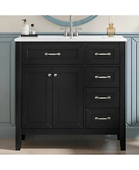 Sillysis 36" Bathroom Vanity with Ceramic Sink, Solid Wood Frame, Storage Cabinet & Drawers for Modern Home