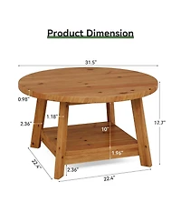 Tribesigns Solid Wood Round Coffee Table for Living Room, 31.5” Farmhouse Wooden 2-Tier Circle Center Cocktail Accent Table