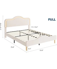 gaomon Full Bed Frame Adjustable Led Headboard Velvet Upholstered Platform Wooden Slats No Box Spring