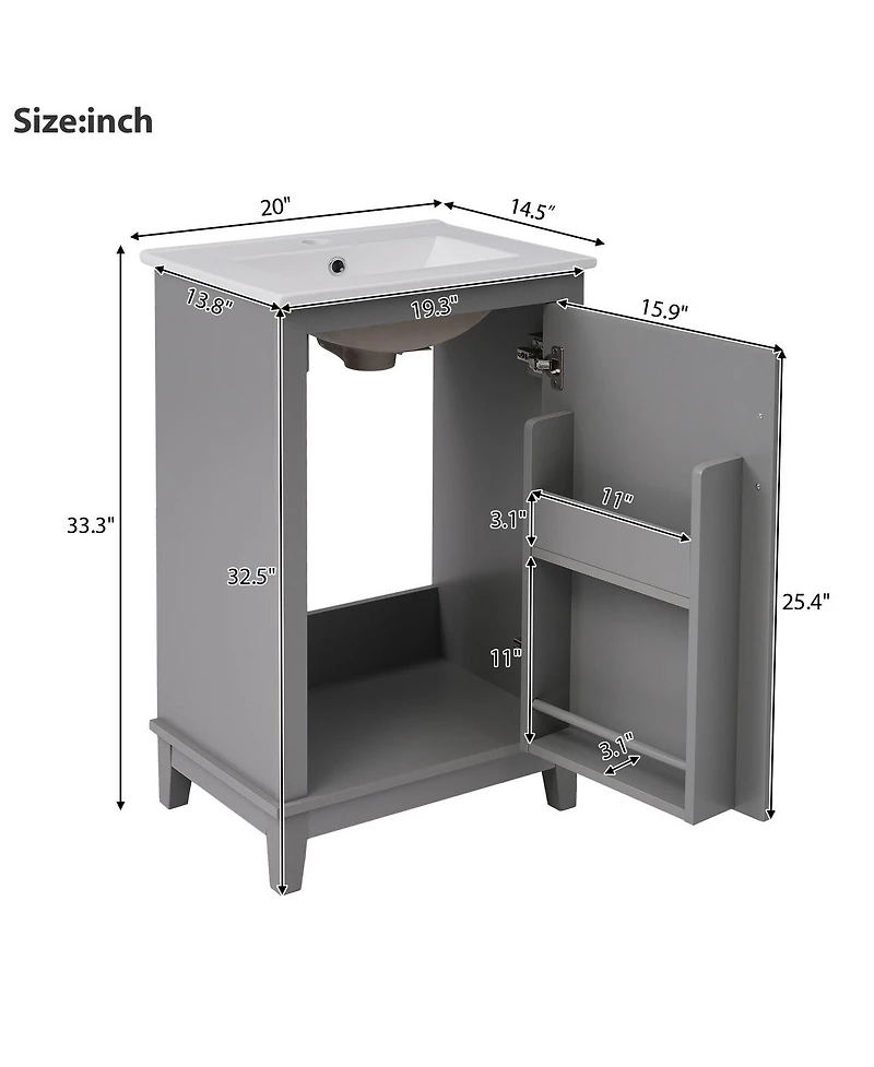 Sillysis Small Bathroom Vanity Cabinet with Ceramic Sink, Soft Close Door & Ample Storage for Compact Spaces