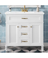 Sillysis 36" Bathroom Vanity with Ceramic Sink, Flip-Out Drawer, Soft Close Doors & Storage Drawers for Modern Bathrooms