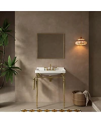 Sillysis 28" Bathroom Console Sink with Vanity, Wall Mounted Basin & Silver Stainless Steel Legs, Towel Bar Included-Sillysis