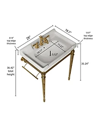 Sillysis 28" Bathroom Console Sink with Vanity, Wall Mounted Basin & Silver Stainless Steel Legs, Towel Bar Included-Sillysis