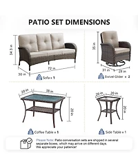 Gymojoy 5-Piece Brown Pe Wicker Patio Conversation Set with Olefin Cushion and Swivel Chairs