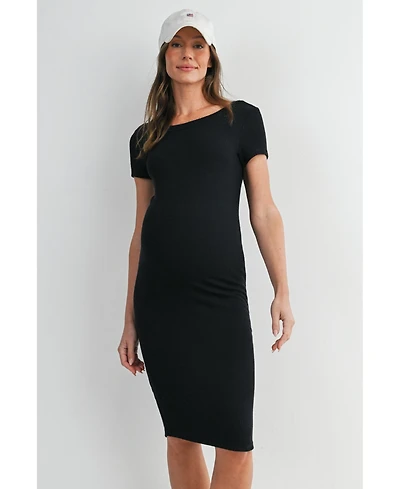Hello Miz Maternity Bodycon Ribbed Knit Short Sleeve Midi Dress
