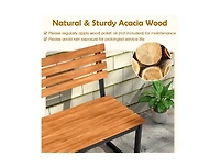 Slickblue Acacia Wood Outdoor Bench Loveseat with Backrest and Metal Frame