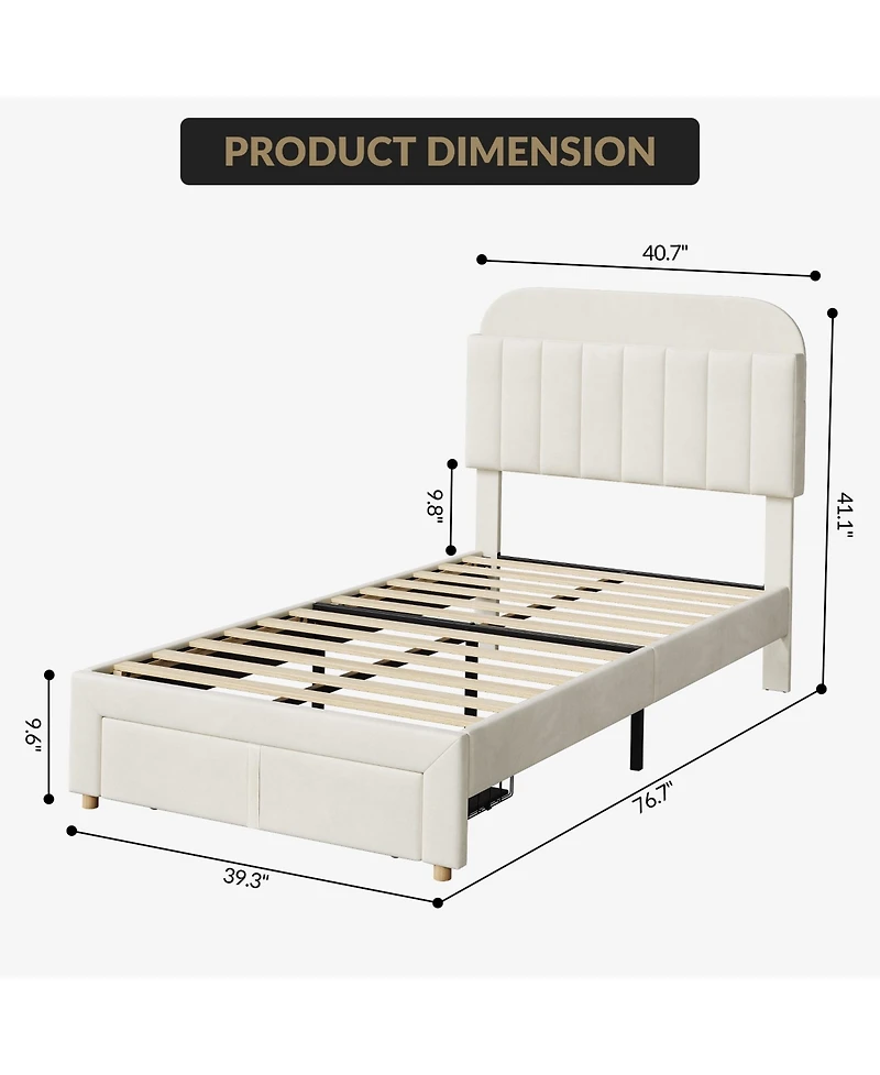 gaomon Twin Size Upholstered Platform Bed with Storage Drawer and Bookcase Headboard- Easy Assembly- Noise-Free- No Box Spring Needed