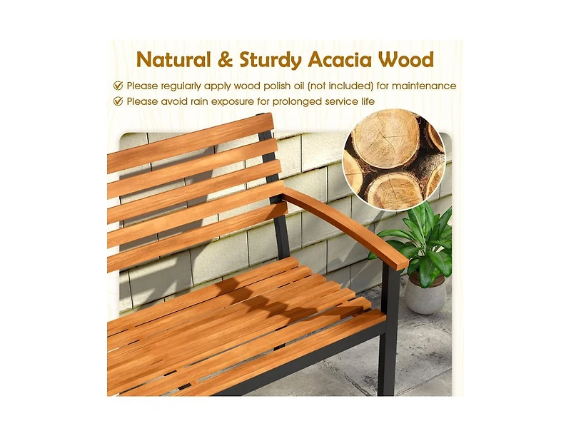 Slickblue Patio Acacia Wood Loveseat Bench with Backrest and Armrests