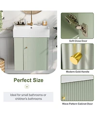 Sillysis Floating Bathroom Vanity with Ceramic Sink, Left Side Storage, Soft Close, Modern Wall Mounted Cabinet for Small Spaces