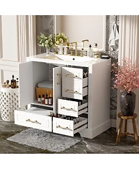 Sillysis Traditional Bathroom Vanity with Ceramic Sink, Soft Close Doors & 4 Drawers, Ample Storage Cabinet for Main Bathrooms