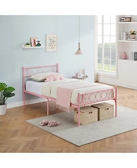 gaomon Twin Size Bed Frame Metal Platform with Headboard Footboard Strong Slats Under Storage No Box Spring Easy