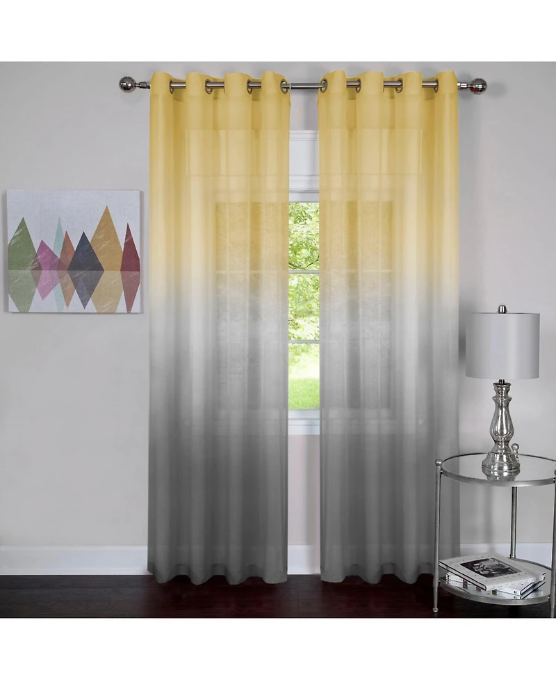 Kate Aurora Tropical Living Semi Matte Sheer Ombre Chic Grommet Top Window Curtains - 52 in. W x 84 L