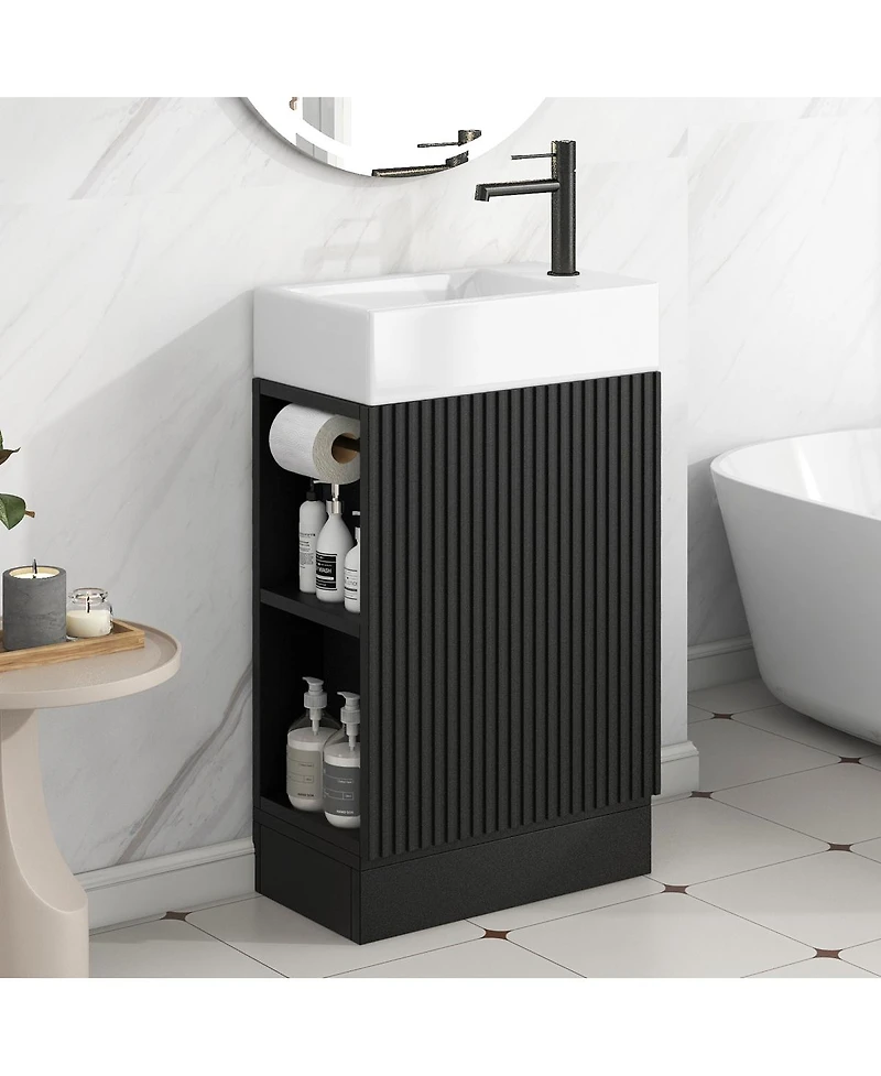 Sillysis Bathroom Vanity with Sink, Mdf Storage Cabinet, Two-Tier Shelf & Left or Right Orientation for Small Bathrooms