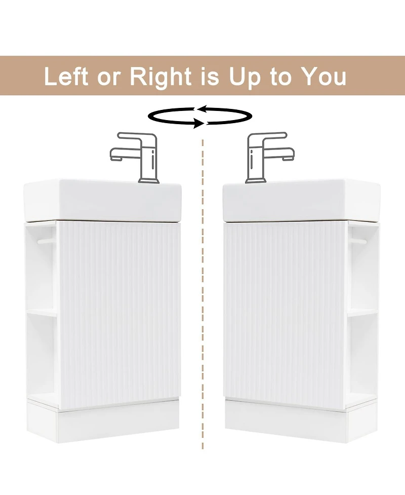 Sillysis Bathroom Vanity with Sink, Mdf Storage Cabinet, Two-Tier Shelf & Left or Right Orientation for Small Bathrooms