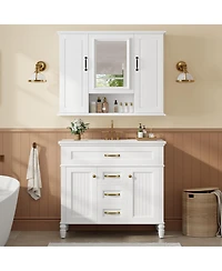 Sillysis 36" Bathroom Vanity with Sink & Mirror Cabinet, Freestanding Storage with Soft-Close Drawers for Modern Bathroom