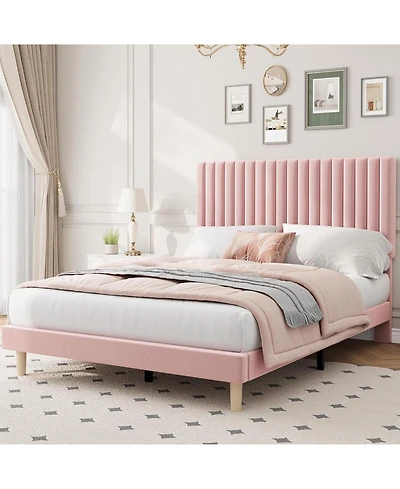 gaomon Bed Frame with Adjustable Headboard, Velvet Upholstered Platform Bed Frame Full Size, Strong Wooden Slats, No Box Spring Needed, Easy Assembly