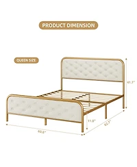 gaomon King Bed Frame Premium Velvet Headboard Footboard Heavy Duty Metal Frame Wood Slats Noise-Free Easy Assembly No Box Spring