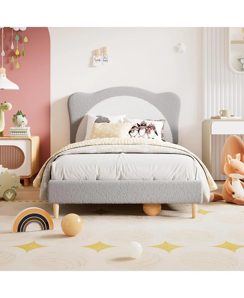 gaomon Princess Bed Frame- Adjustable Scallop Headboard Velvet Upholstered No Box Spring Needed