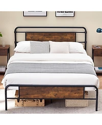 gaomon Size MDFandMetal Platform Bed-Curved Frame-Wood Slat Support-No Box Spring Needed