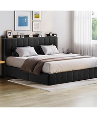 gaomon King Bed Frame Lift-Up Storage Upholstered Velvet Tufted Headboard Metal Frame Wooden Slats No Box Spring