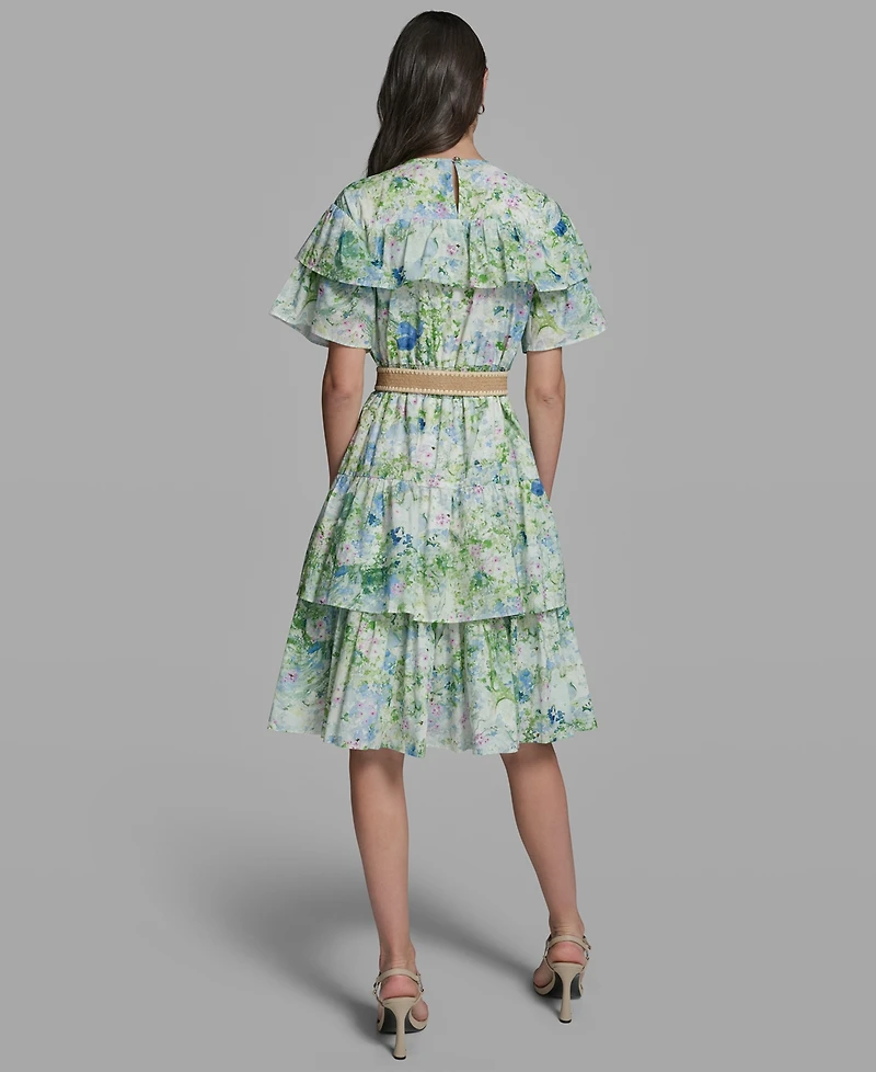 Karl Lagerfeld Paris Petite Crew Neck Tiered Midi Dress