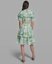 Karl Lagerfeld Paris Petite Crew Neck Tiered Midi Dress