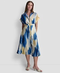 Dkny Petite Printed Collared Neck Shirt Dress