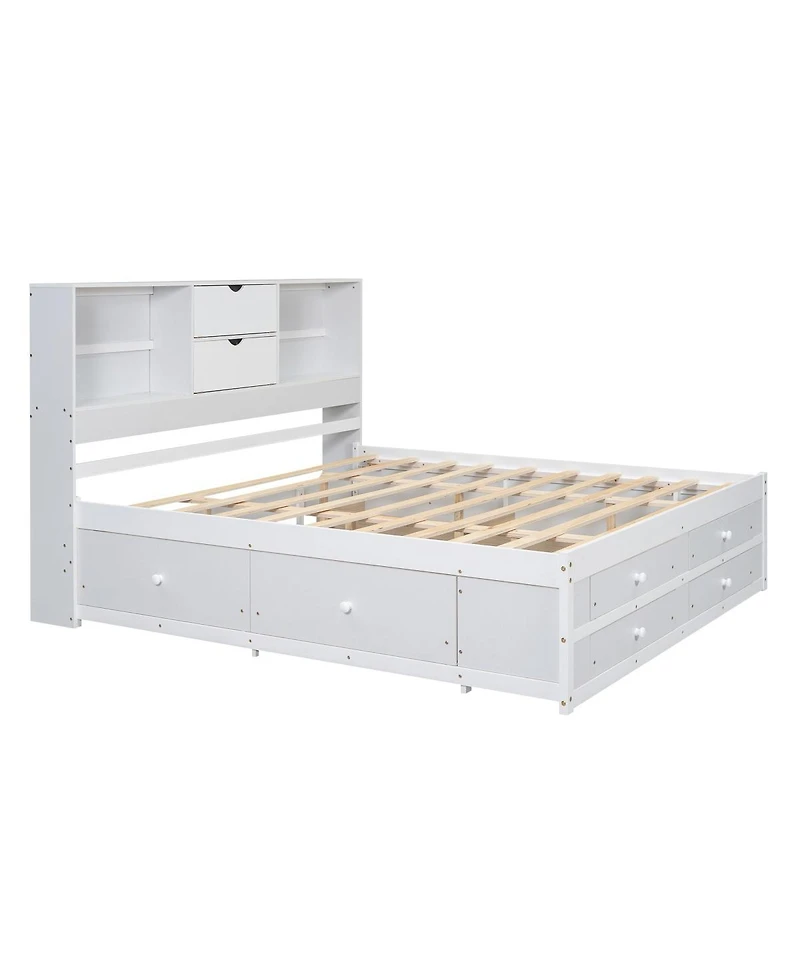Streamdale Furniture Platform Bed with Storage Headboard and 8 Drawers
