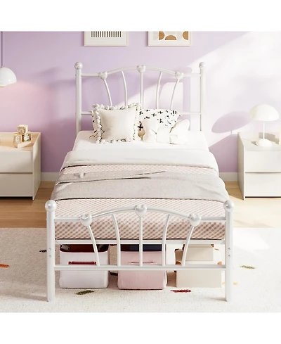 gaomon Bed Frame for Kids, Twin Xl Size Bed with Headboard and Footboard, Heart Shaped Platform Bed Frames, Heavy Metal Slat Support, Noiseless