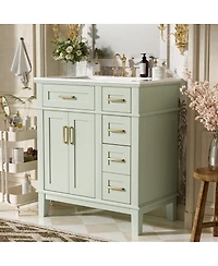 Sillysis 30" Bathroom Vanity with Ceramic Sink, Modern Storage Cabinet 2 Soft-Close Doors & Deep Drawer for Small Bathrooms