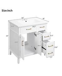 Sillysis 30" Bathroom Vanity with Ceramic Sink, Modern Storage Cabinet 2 Soft-Close Doors & Deep Drawer for Small Bathrooms
