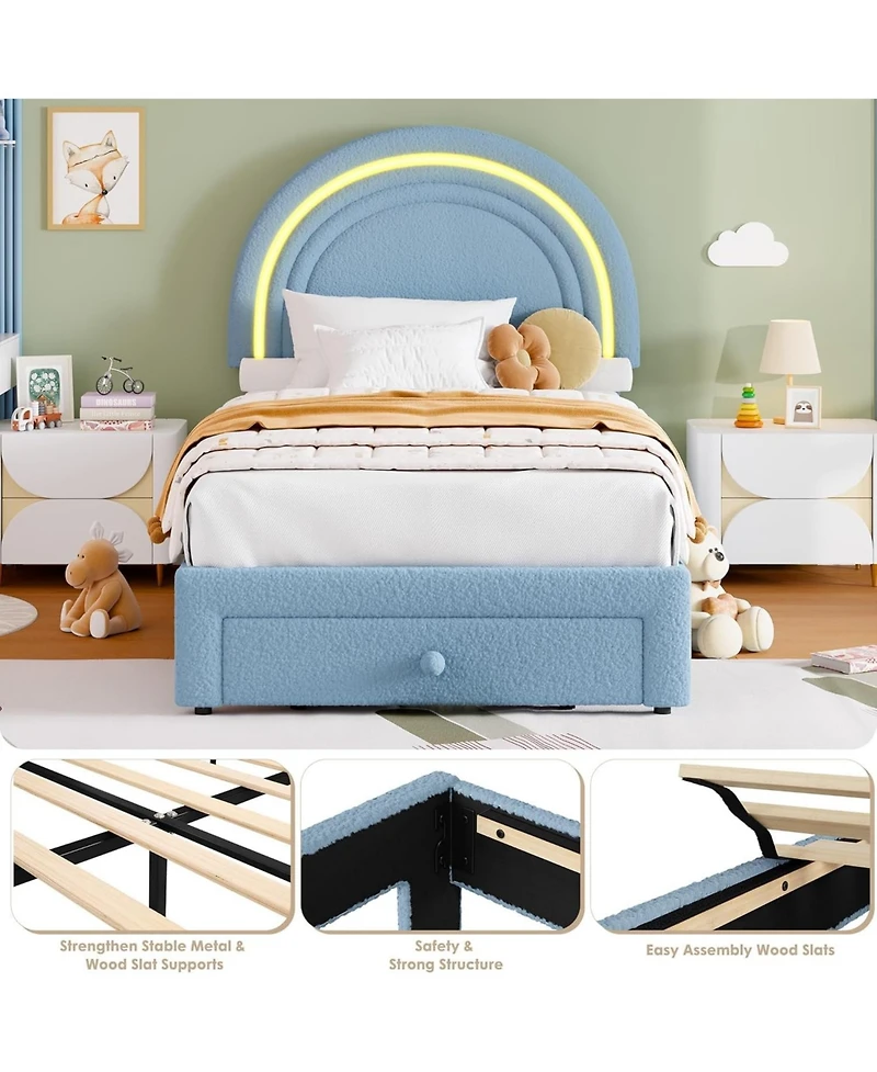 gaomon Twin Led Upholstered Bed Princess Platform Rainbow Headboard Storage Drawer No Box Spring Easy Assembly