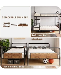 gaomon Full Metal Bunk Bed Convertible High Guardrail Ladder Underbed Storage No Box Spring Space-Saving