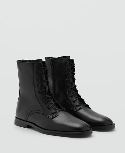 Mango Women's Lace-Up Leather Ankle Boots