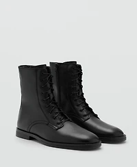 Mango Women's Lace-Up Leather Ankle Boots