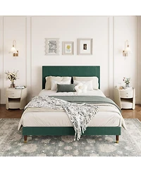 gaomon Upholstered Platform Bed Fabric Headboard Non-Slip Noise-Free Slats No Box Spring Easy Assembly