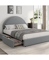 gaomon Full Bed Frame Storage Drawers Upholstered Boucle Platform Round Headboard Heavy Duty Noise-Free No Box Spring Light