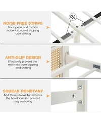 gaomon Full Bohemian Rattan Platform Bed Frame Headboard Strong Metal Slats Support Noise Free Design No Box Spring