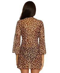Becca Women's Safari Leopard Mesh Tie-Front Cover-Up Tunic